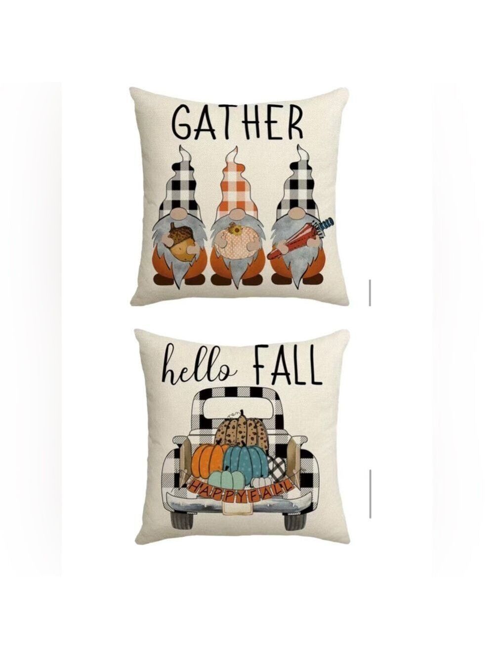 Set of 2 Hello Fall Gnome Plaid Throw Pillow Covers